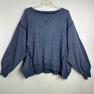 American Eagle Outfitters Blue Fleece Crew Neck Sweater